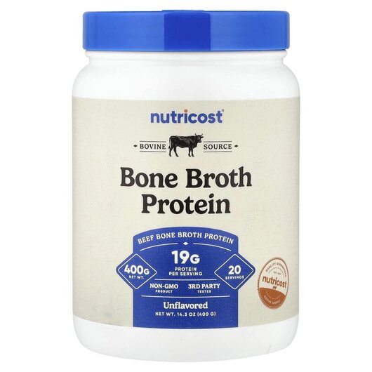 Основное фото товара Bone Broth Protein Unflavored Основное фото товара Nutricost, Укрепление костей, Bone Broth Protein Unflavored, 400