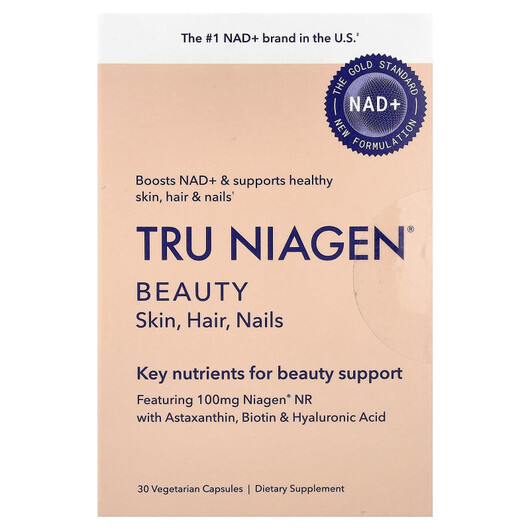 Основное фото товара Tru Niagen, Кожа ногти волосы, Beauty Skin Hair Nails, 30 капсул