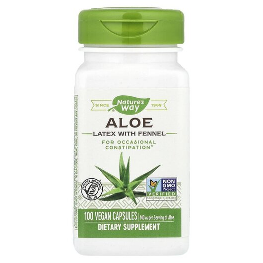 Основне фото товару Nature's Way, Aloe Latex With Fennel 140 mg, Алое вера, 100 