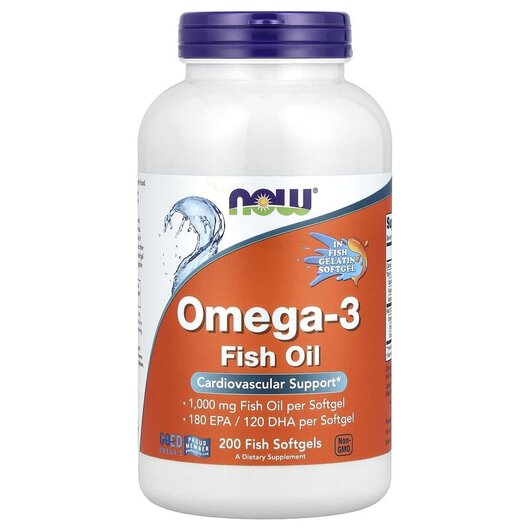 Основне фото товару NOW Foods, Molecularly Distilled Omega-3, Омега 3, 200 рибних кап