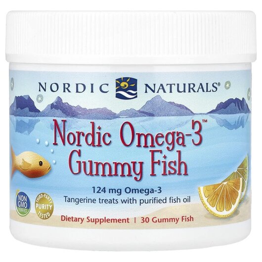 Основное фото товара Nordic Omega-3 Gummy Fish Tangerine Treats 124 mg Основное фото товара Nordic Omega-3 Gummy Fish Tangerine Treats 124 mg, Омега 3, 30 Gu