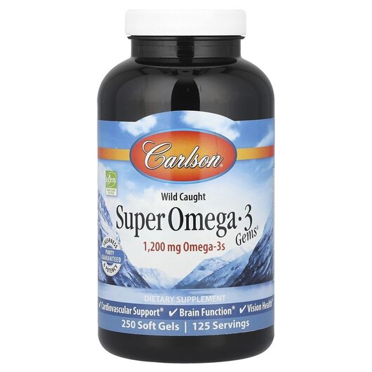 Основне фото товару Super Omega-3 Gems Основне фото товару Carlson, Super Omega-3 Gems, Супер Oмeгa-3, 250 капсул