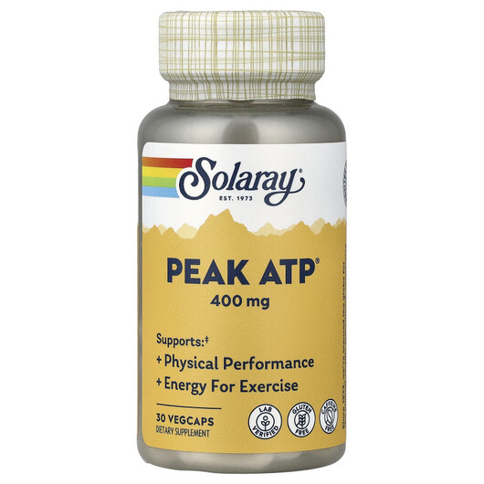 Основне фото товару Solaray, Peak ATP 400 mg, Клітинне здоров'я, 30 капсул