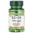 Фото товару Vitamin K2 + D3 Фото товару Nature's Bounty, Vitamin K2 + D3, Вітамін K2, 30 капсул