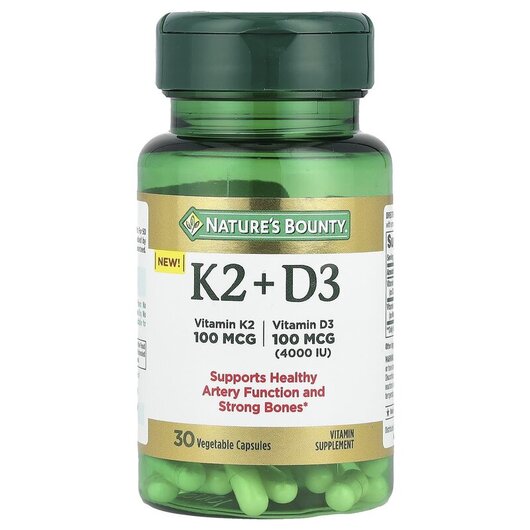 Основне фото товару Nature's Bounty, Vitamin K2 + D3, Вітамін K2, 30 капсул