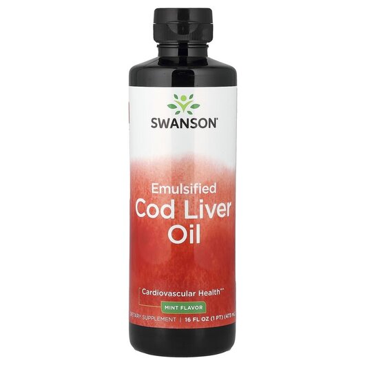 Основне фото товару Swanson, Emulsified Cod Liver Oil Mint, Олія печінки тріски, 473 