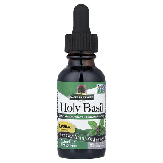 Основне фото товару Nature's Answer, Holy Basil Alcohol Free, Базилік, 30 мл
