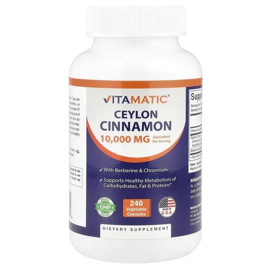 Основное фото товара Vitamatic, Экстракт корицы, Ceylon Cinnamon, 240 капсул