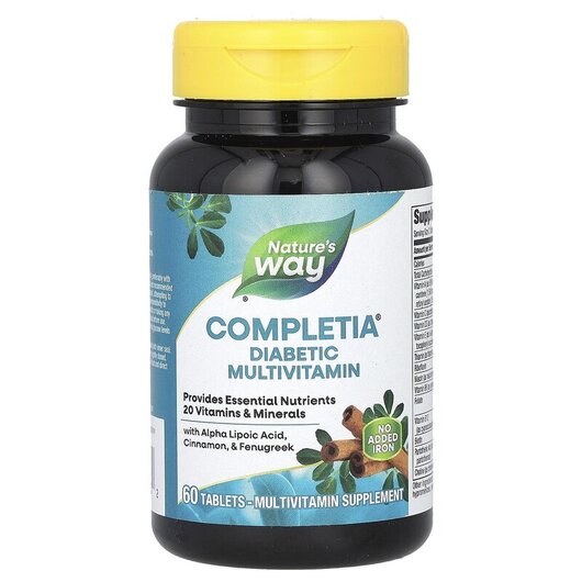 Основне фото товару Completia Diabetic Complete Multi-Vitamin Iron Free Основне фото товару Nature's Way, Completia Diabetic, Комплекс для діабетиків, 6