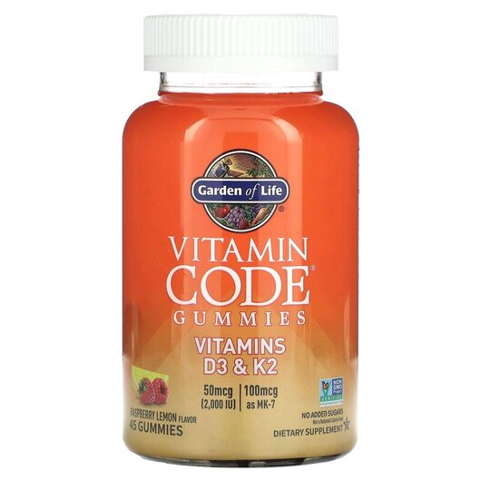 Основне фото товару Vitamin Code Gummies Vitamins D3 & K2, Вітаміни D3 K2, 45 таб