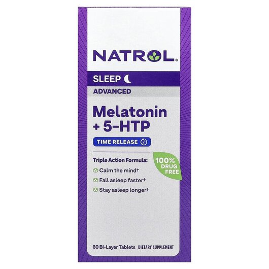 Основне фото товару Melatonin + 5-HTP Advanced Sleep Основне фото товару Natrol, Melatonin + 5-HTP Advanced Sleep, Мелатонін, 60 таблеток