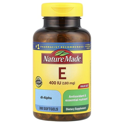 Основне фото товару Vitamin E 180 mg 400 IU Основне фото товару Nature Made, Vitamin E 180 mg 400 IU, Вітамін E Токофероли, 300 к