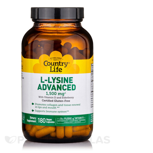 Основное фото товара Country Life, L-Лизин, L-Lysine Advanced 1500 mg, 180 капсул