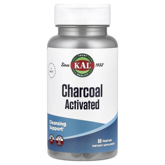 Основное фото товара Charcoal Activated 280 mg Основное фото товара KAL, Активированный уголь 280 мг, Charcoal Activated, 50 капсул