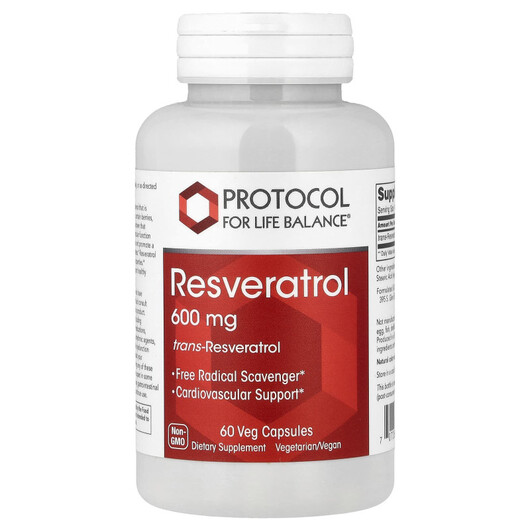 Основне фото товару Protocol for Life Balance, Resveratrol 600 mg, Ресвератрол, 60 ка