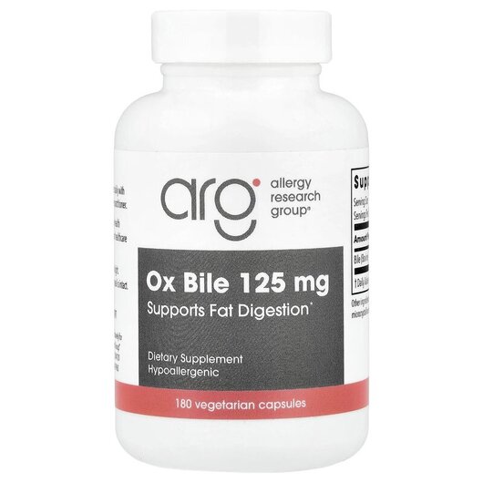Основне фото товару Allergy Research Group, Ox Bile 125 mg, Жовчні кислоти, 180 капсу