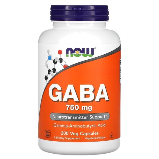 Основне фото товару GABA 750 mg Основне фото товару NOW Foods, GABA 750 mg, ГАМК 750 мг, 200 капсул