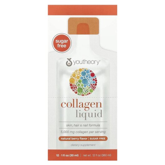 Основное фото товара Liquid Collagen Natural Berry 12 Liquid Tubes Основное фото товара Youtheory, Жидкий коллаген, Collagen Liquid Berry, 30 мл