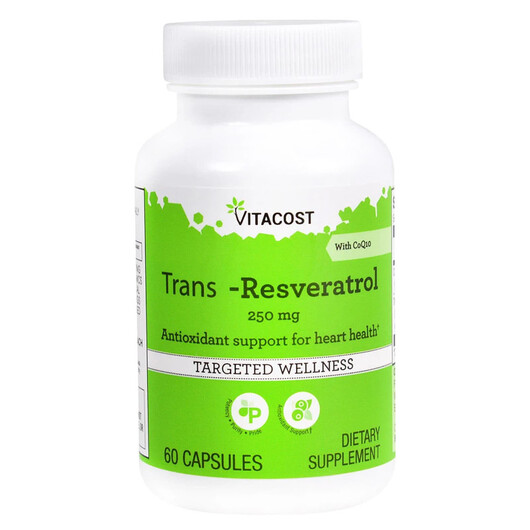 Основне фото товару Vitacost, Trans-Resveratrol with CoQ10 250 mg, Ресвератрол, 60 ка