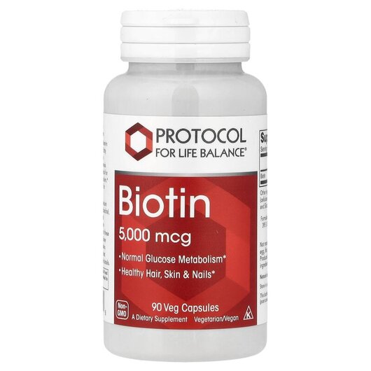 Основне фото товару Biotin 5000 mcg Основне фото товару Biotin 5000 mcg, Вітамін B7 Біотин, 90 капсул