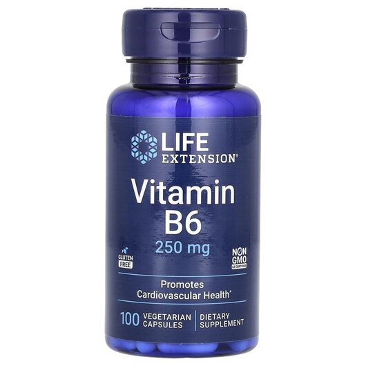 Основне фото товару Life Extension, Vitamin B6 250 mg, Вітамін B6 250 мг, 100 капсул