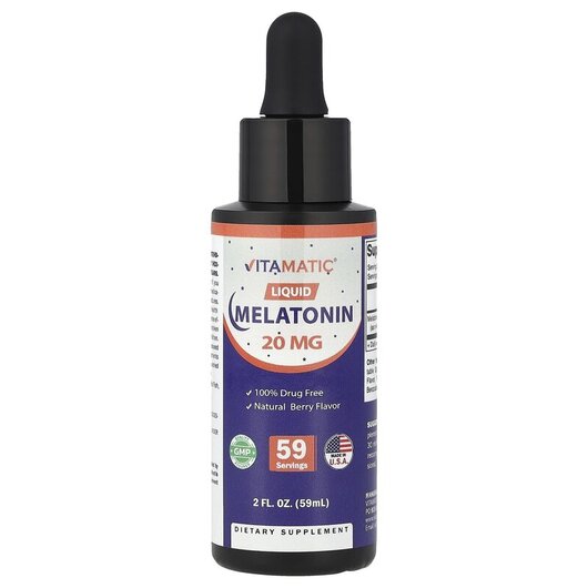 Основное фото товара Liquid Melatonin Natural Berry 20 mg Основное фото товара Vitamatic, Мелатонин, Liquid Melatonin Natural Berry 20 mg, 59 мл