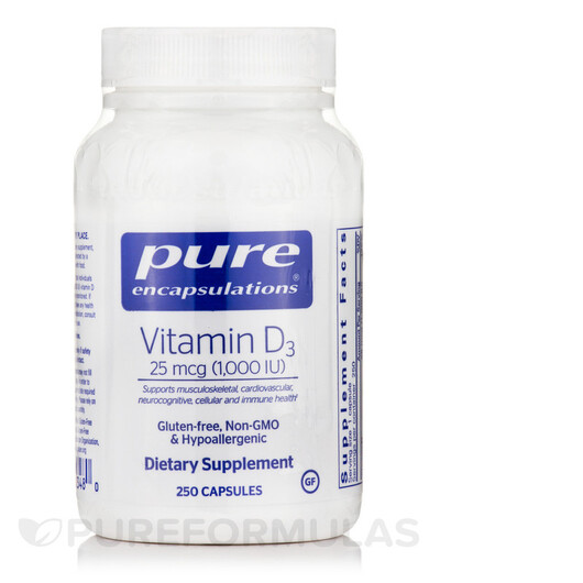 Основне фото товару Vitamin D3 25 mcg 1000 IU Основне фото товару Pure Encapsulations, Vitamin D3 25 mcg 1000 IU, Вітамін D3, 250 к