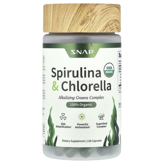 Основное фото товара Organic Spirulina & Chlorella Основное фото товара Snap Supplements, Спирулина, Organic Spirulina & Chlorella, 1