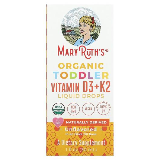 Основное фото товара Organic Toddler Vitamin D3 + K2 Liquid Drops 1-3, Витамины D3 + K