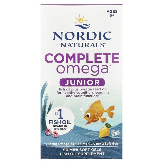 Основне фото товару Complete Omega Junior Lemon 283 mg Основне фото товару Nordic Naturals, Complete Omega Junior, Омега Джуніор, 90 капсул
