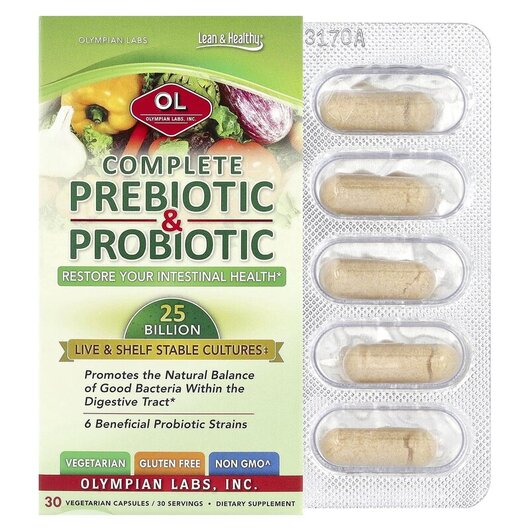 Основное фото товара Olympian Labs, Пребиотики, Complete Prebiotic & Probiotic, 30