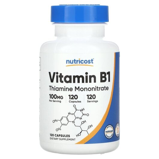 Основне фото товару Vitamin B1 100 mg Основне фото товару Nutricost, Vitamin B1 100 mg, Вітамін B1 Тіамін, 120 капсул