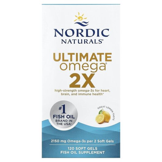 Основне фото товару Ultimate Omega 2X 2150 mg Основне фото товару Nordic Naturals, Ultimate Omega 2X, Омега 3, 120 капсул