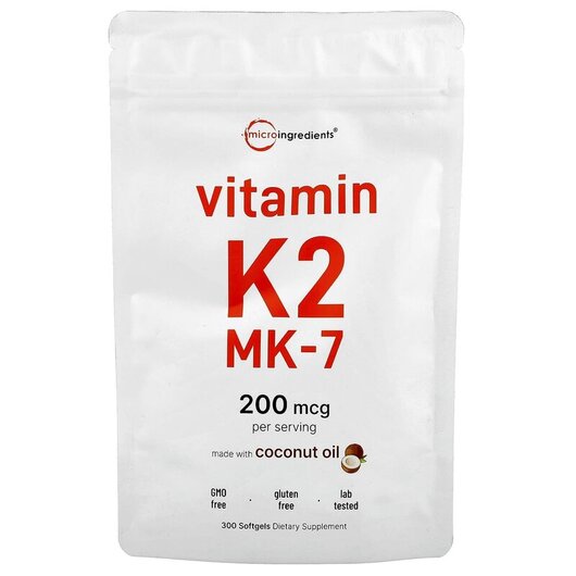 Основне фото товару Vitamin K2 MK-7 200 mcg Основне фото товару Micro Ingredients, Vitamin K2 MK-7 200 mcg, Вітамін K2, 300 капсу