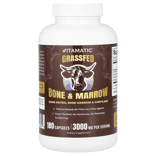 Основне фото товару Vitamatic, Grassfed Bone & Marrow, Зміцнення кісток, 180 капс