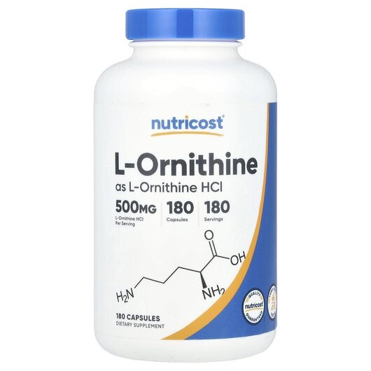 Основне фото товару Nutricost, L-Ornithine 500 mg, L-Орнітин, 180 капсул