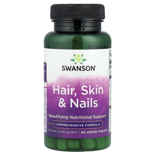 Основне фото товару Hair Skin & Nails Основне фото товару Swanson, Hair Skin & Nails, Шкіра нігті волосся, 60 таблеток