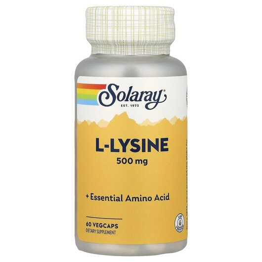 Основне фото товару Solaray, L-Lysine 500 mg, L-Лізин 500 мг, 60 капсул