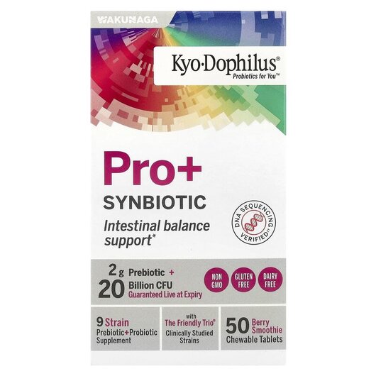 Основное фото товара Kyo-Dophilus Pro+ Synbiotic Berry Smoothie Основное фото товара Kyolic, Пробиотики, Pro+ Synbiotic, 50 таблеток