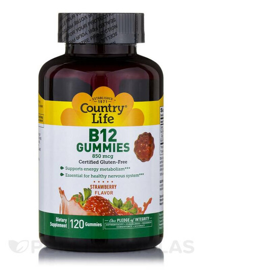 Основне фото товару B12 Gummies 850 mcg Strawberry Flavor, Метилкобаламін B12, 120 та