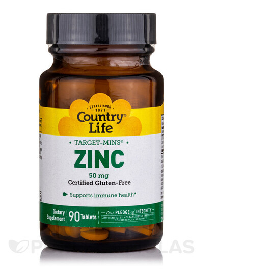 Основне фото товару Country Life, Target-Mins Zinc 50 mg, Цинк, 90 таблеток