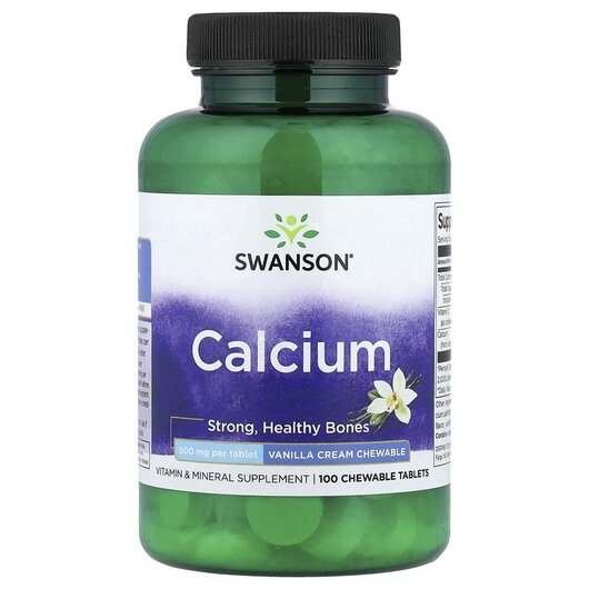 Основне фото товару Calcium Vanilla Cream 500 mg Основне фото товару Swanson, Calcium Vanilla Cream 500 mg, Кальцій, 100 таблеток