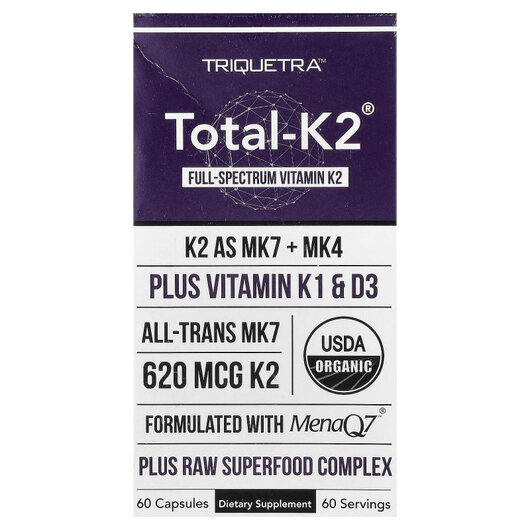 Основне фото товару Total-K2 Основне фото товару Triquetra Health, Total-K2, Вітамін K2, 60 капсул