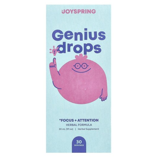 Основне фото товару Genius Drops For Kids Focus & Attention 2 Years + Основне фото товару Joy Spring, Genius Drops For Kids, Підтримка уваги у дітей, 30 мл