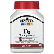 Вітамін D3 D3 50 mcg 2000 IU 21st Century 250 таблеток Вітамін D3 D3 50 mcg 2000 IU 21st Century 250 таблеток