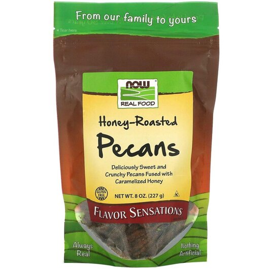Основне фото товару NOW Foods, Real Food Honey Roasted Pecans, Мед, 227 г