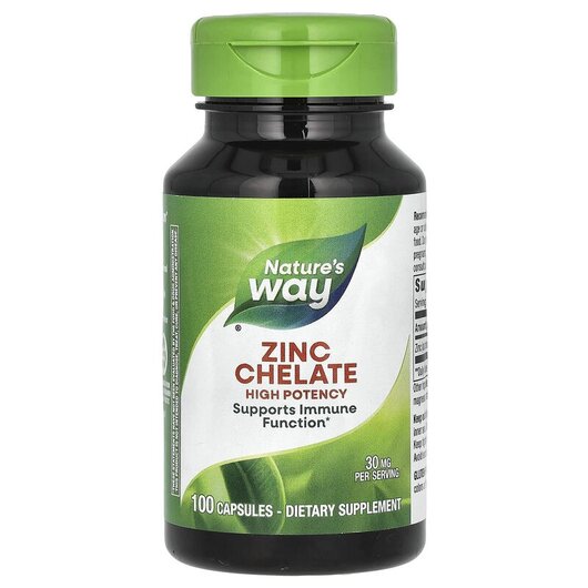 Основне фото товару Nature's Way, Zinc Chelate 30 mg, Хелат Цинку 30 мг, 100 кап