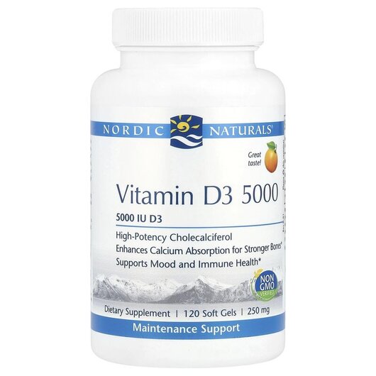 Основне фото товару Vitamin D3 5000 Orange 5000 IU, Вітамін D3, 120 капсул