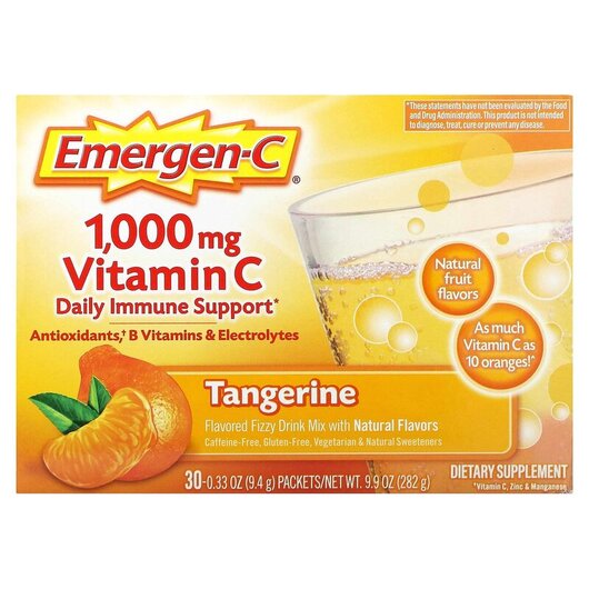 Основне фото товару Vitamin C Tangerine 1000 mg Основне фото товару Emergen-C, 1000 mg Vitamin C Tangerine, Вітамін C, 30 шт