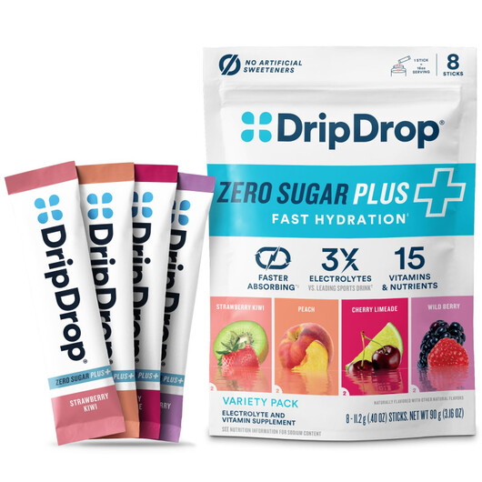 Основное фото товара DripDrop, Электролиты, Zero Sugar Plus Strawberry Kiwi, 8 шт